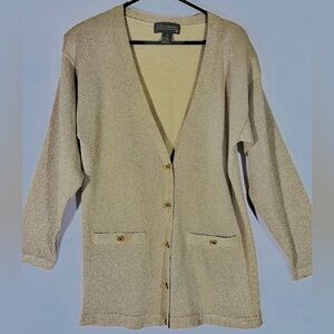 VTG LISA originals Sparkle Knit Cardigan Women S Gold Button Front Long Sleeve‎